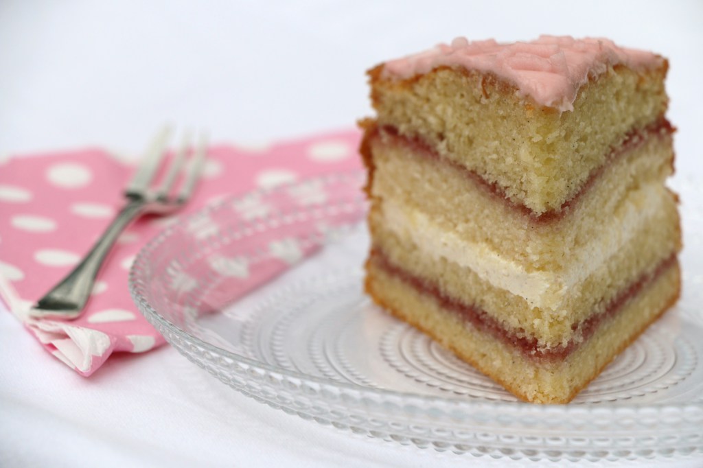 three-layer iced victoria sponge