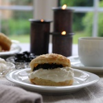 cream tea with scone and blackcurrant jam