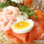 salmon, egg and shrimp smorrebrod