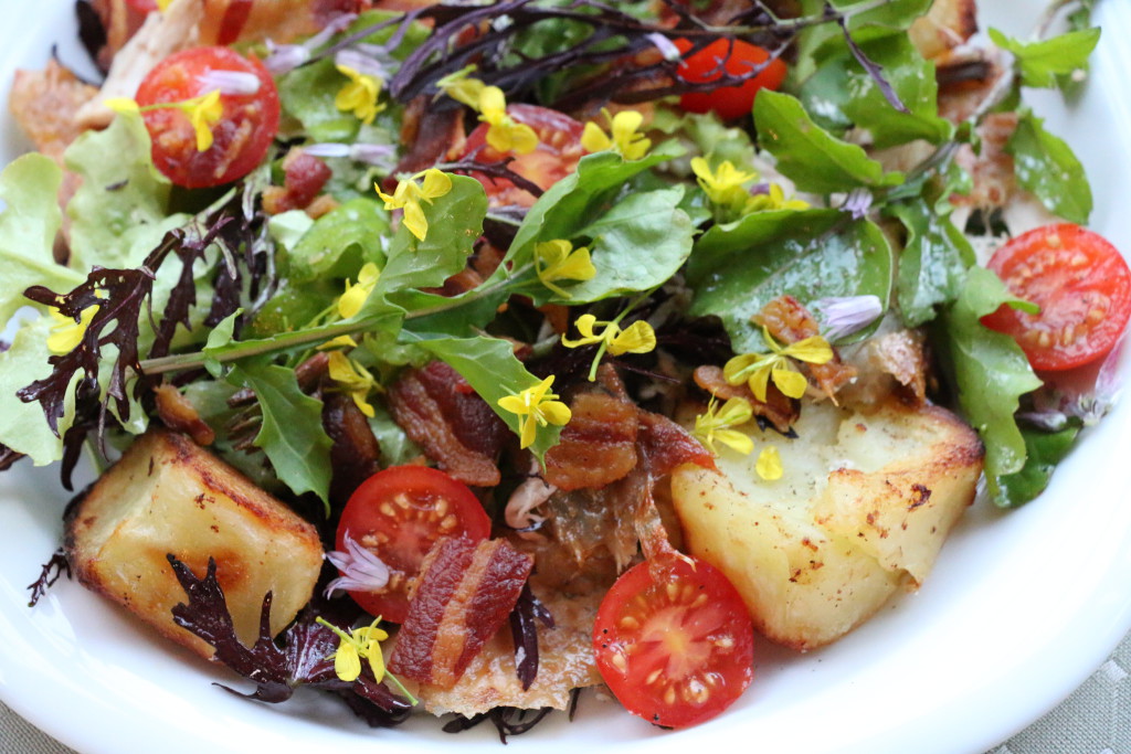 roast potato, chicken and bacon salad