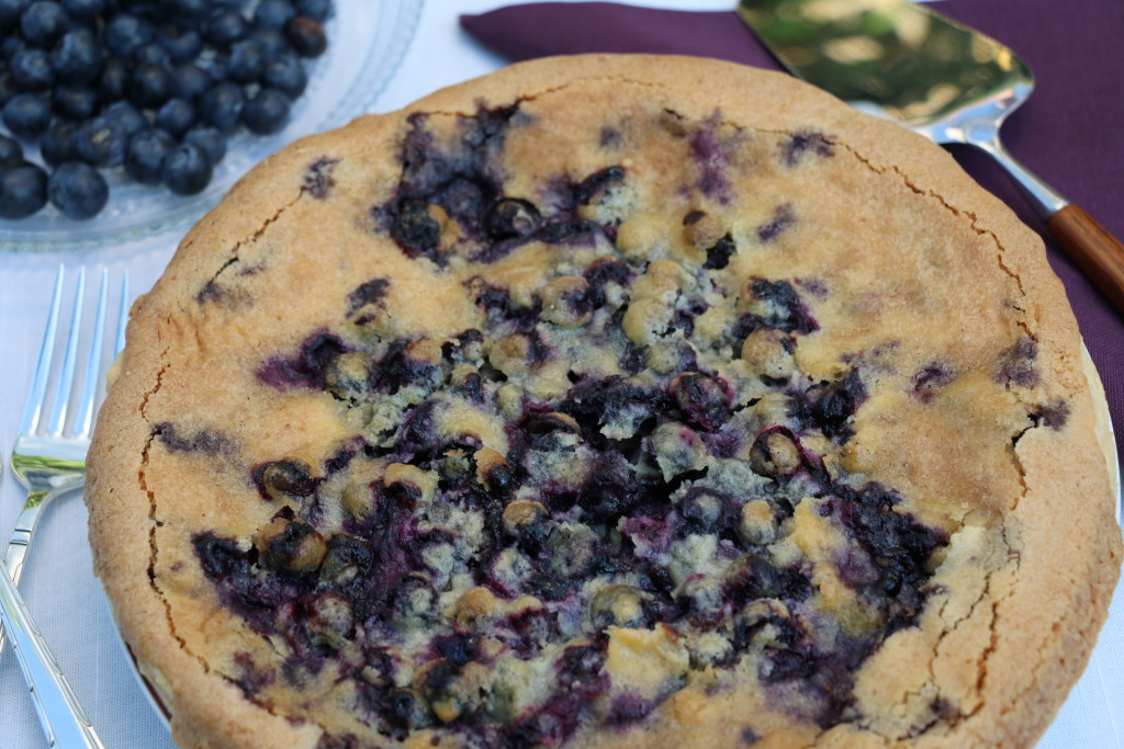 blueberry pie ready to be cut