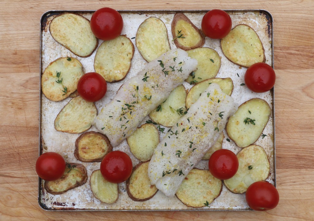 Crumbsonthetable BakedHake w Potato and Tomato