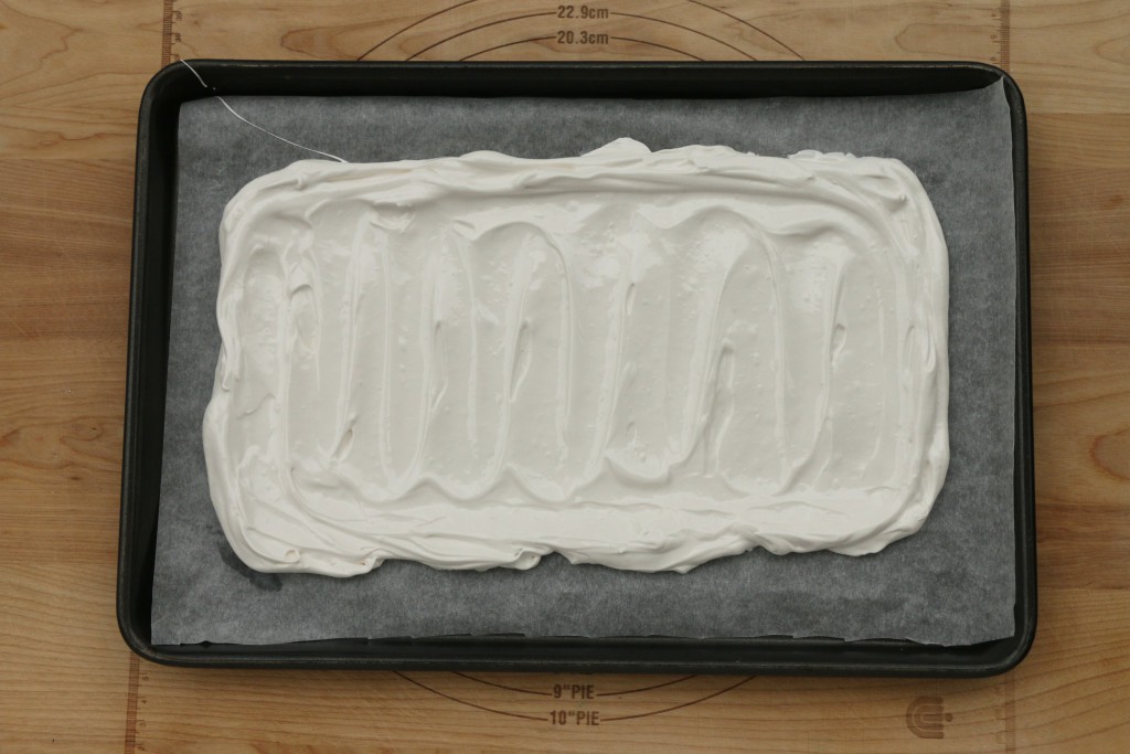 rectangular meringue ready for the oven