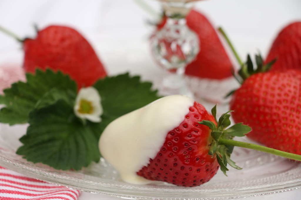 Strawberries dipped in melted white chocolate