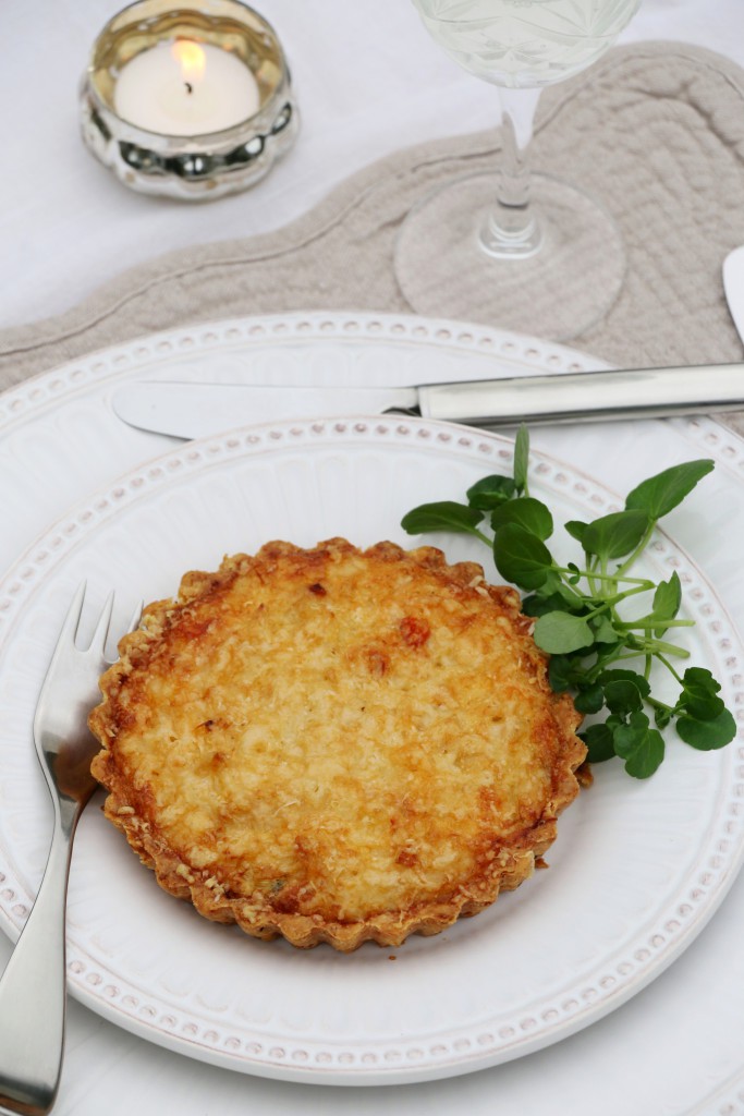 elegant crab tartlet in parmesan-chive short crust shell