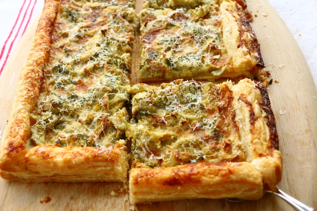 puff pastry artichoke tart - Crumbs on the Table